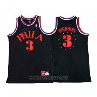 Camiseta Philadelphia 76ers Allen Iverson NO 3 Retro 1964 Negro