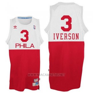 Camiseta Philadelphia 76ers Allen Iverson NO 3 Retro Blanco Rojo