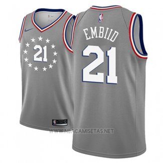 Camiseta Philadelphia 76ers Joel Embiid NO 21 Ciudad 2018-19 Gris