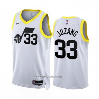 Camiseta Utah Jazz Johnny Juzang NO 33 Association 2022-23 Blanco