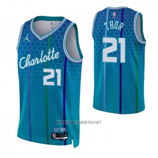 Camiseta Charlotte Hornets JT Thor NO 21 Ciudad 2021-22 Azul