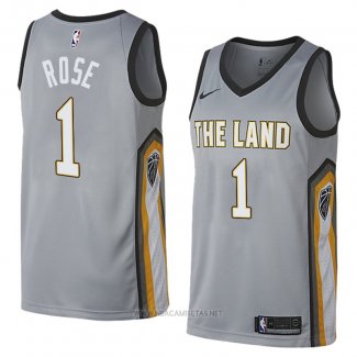 Camiseta Cleveland Cavaliers Derrick Rose NO 1 Ciudad 2018 Gris