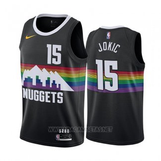 Camiseta Denver Nuggets Nikola Jokic NO 15 Ciudad 2019-20 Negro