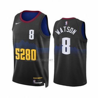 Camiseta Denver Nuggets Peyton Watson NO 8 Ciudad 2023-24 Negro