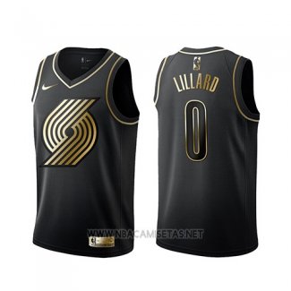 Camiseta Golden Edition Portland Trail Blazers Damian Lillard NO 0 Negro