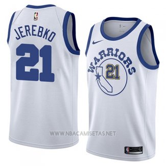 Camiseta Golden State Warriors Jonas Jerebko NO 21 Hardwood Classic 2018-19 Blanco