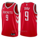 Camiseta Houston Rockets Zhou Qi NO 9 Swingman 2017-18 Rojo