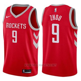 Camiseta Houston Rockets Zhou Qi NO 9 Swingman 2017-18 Rojo