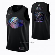 Camiseta Los Angeles Lakers LeBron James NO 23 Iridescent Logo Negro