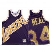 Camiseta Los Angeles Lakers Shaquille O'neal NO 34 Mitchell & Ness Big Face Violeta