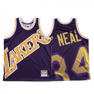 Camiseta Los Angeles Lakers Shaquille O'neal NO 34 Mitchell & Ness Big Face Violeta