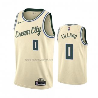 Camiseta Milwaukee Bucks Damian Lillard NO 0 Ciudad 2019-20 Crema