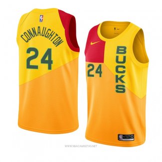 Camiseta Milwaukee Bucks Pat Connaughton NO 24 Ciudad 2018-19 Amarillo