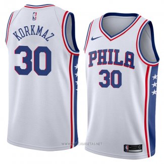 Camiseta Philadelphia 76ers Furkan Korkmaz NO 30 Association 2018 Blanco