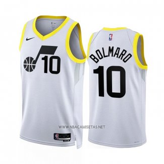 Camiseta Utah Jazz Leandro Bolmaro NO 10 Association 2022-23 Blanco