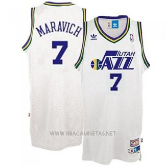 Camiseta Utah Jazz Pete Maravich NO 7 Retro Blanco