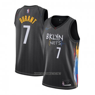Camiseta Brooklyn Nets Kevin Durant NO 7 Ciudad 2020-21 Negro