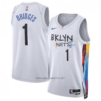 Camiseta Brooklyn Nets Mikal Bridges NO 1 Ciudad 2022-23 Blanco