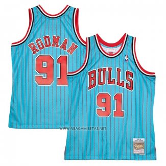 Camiseta Chicago Bulls Dennis Rodman NO 91 Mitchell & Ness 1995-96 Azul