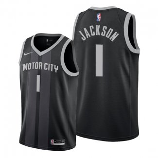 Camiseta Detroit Pistons Reggie Jackson NO 1 Ciudad Edition Negro