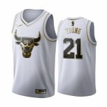 Camiseta Golden Edition Chicago Bulls Thaddeus Young NO 21 2019-20 Blanco