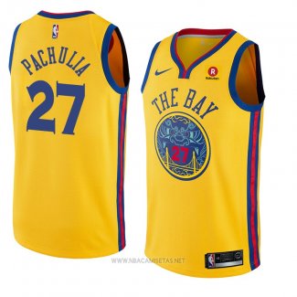 Camiseta Golden State Warriors Zaza Pachulia NO 27 Ciudad 2018 Amarillo