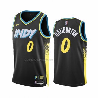 Camiseta Indiana Pacers Tyrese Haliburton NO 0 Ciudad 2023-24 Negro