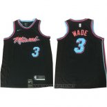 Camiseta Miami Heat Wade NO 3 Ciudad 2017-18 Negro Azul