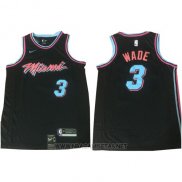 Camiseta Miami Heat Wade NO 3 Ciudad 2017-18 Negro Azul