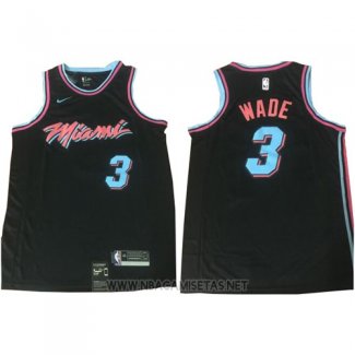 Camiseta Miami Heat Wade NO 3 Ciudad 2017-18 Negro Azul