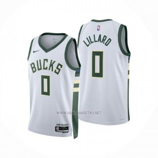 Camiseta Milwaukee Bucks Damian Lillard NO 0 Association 2024-25 Blanco