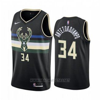 Camiseta Milwaukee Bucks Giannis Antetokounmpo NO 34 Statement 2019-20 Negro