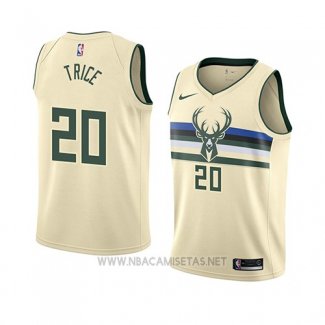 Camiseta Milwaukee Bucks Travis Trice NO 20 Ciudad 2018 Crema