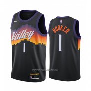 Camiseta Phoenix Suns Devin Booker NO 1 Ciudad 2020-21 Negro