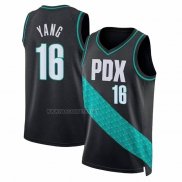 Camiseta Portland Trail Blazers Hansen Yang NO 16 Ciudad 2025-26 Negro