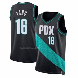 Camiseta Portland Trail Blazers Hansen Yang NO 16 Ciudad 2025-26 Negro
