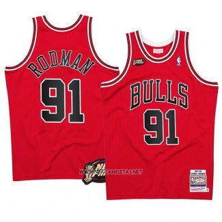 Camiseta Chicago Bulls Dennis Rodman NO 91 Mitchell & Ness 1997-98 NBA Finals Rojo