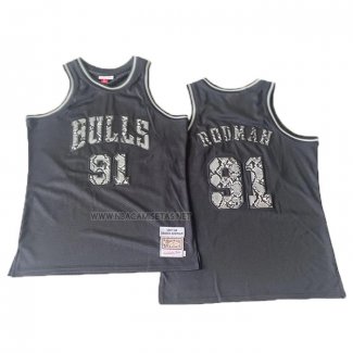 Camiseta Chicago Bulls Dennis Rodman NO 91 Mitchell & Ness 1997-98 Negro1