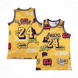 Camiseta Los Angeles Lakers Kobe Bryant NO 24 Slap Sticker Mitchell & Ness 1996-97 Amarillo