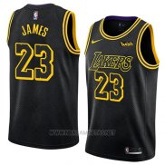 Camiseta Los Angeles Lakers Lebron James NO 23 Ciudad 2017-18 Negro