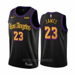 Camiseta Los Angeles Lakers Lebron James NO 23 Ciudad 2019-20 Negro