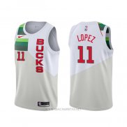 Camiseta Milwaukee Bucks Brook Lopez NO 11 Earned Blanco