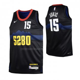 Camiseta Nino Denver Nuggets Nikola Jokic NO 15 Ciudad 2023-24 Negro