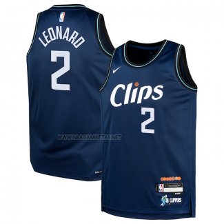 Camiseta Nino Los Angeles Clippers Kawhi Leonard NO 2 Ciudad 2023-24 Azul