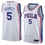 Camiseta Philadelphia 76ers Landry Shamet NO 5 Association 2018 Blanco