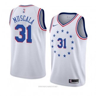 Camiseta Philadelphia 76ers Mike Muscala NO 31 Earned 2018-19 Blanco