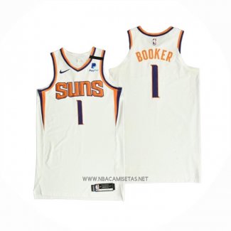 Camiseta Phoenix Suns Devin Booker NO 1 Association Autentico 2021 Blanco