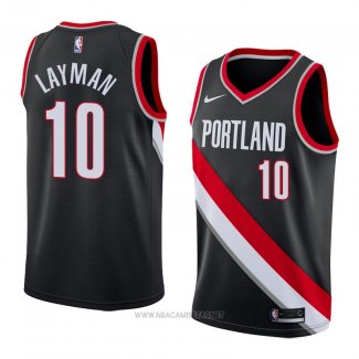 Camiseta Portland Trail Blazers Jake Layman NO 10 Icon 2018 Negro