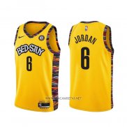 Camiseta Brooklyn Nets Deandre Jordan NO 6 Ciudad 2020-21 Amarillo