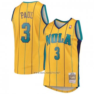 Camiseta Charlotte Hornets Chris Paul NO 3 Mitchell & Ness 2010-11 Amarillo